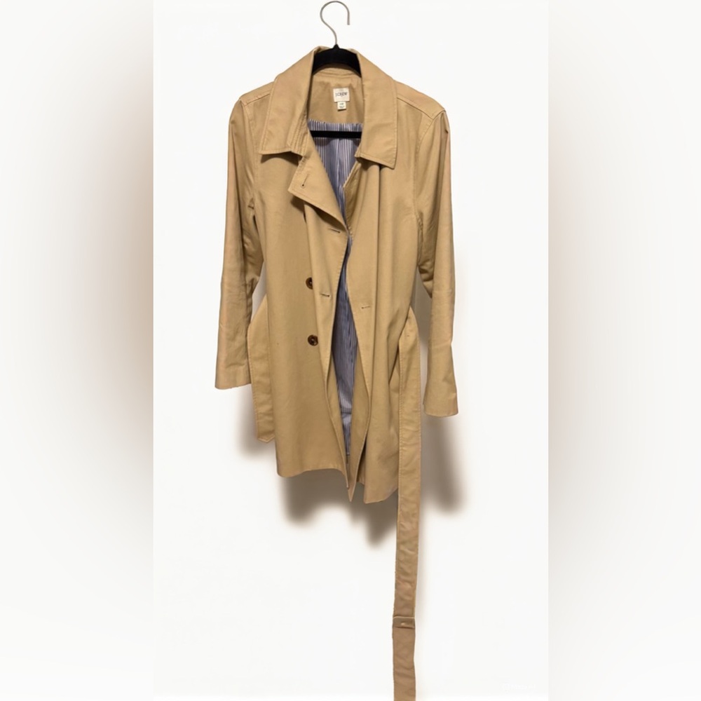 J. Crew Beige Trench Coat with Blue Striped Lining